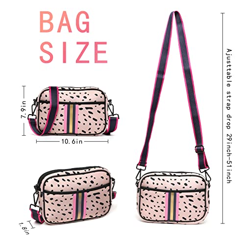 DAATUANG Neoprene Crossbody Bag Shoulder Bag Waterproof Sandproof Women Pink Leopard Print Crossbody Purse With Adjustable Detachable Strap Fashion Lightweight Neoprene Leopard Crossbody Bags Gift