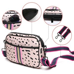 DAATUANG Neoprene Crossbody Bag Shoulder Bag Waterproof Sandproof Women Pink Leopard Print Crossbody Purse With Adjustable Detachable Strap Fashion Lightweight Neoprene Leopard Crossbody Bags Gift