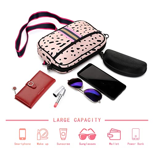 DAATUANG Neoprene Crossbody Bag Shoulder Bag Waterproof Sandproof Women Pink Leopard Print Crossbody Purse With Adjustable Detachable Strap Fashion Lightweight Neoprene Leopard Crossbody Bags Gift