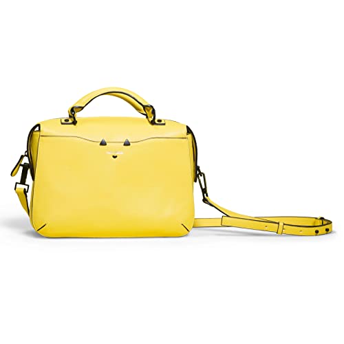 Niko Ineko Women's Uptown Satchel Kitty Face Eyes Snout Hardware Mustard Yellow