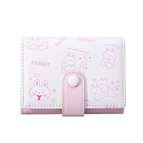 Sunwel Fashion Girls Cute Bear Print Tri-folded Wallet Small Wallet Cash Pocket Card Holder ID Window Purse for Women (PINK)