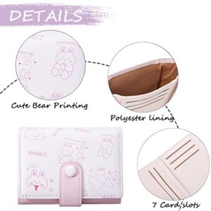 Sunwel Fashion Girls Cute Bear Print Tri-folded Wallet Small Wallet Cash Pocket Card Holder ID Window Purse for Women (PINK)