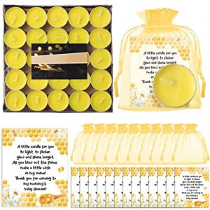100 sets bee theme baby shower tealight candles unscented yellow candles gender neutral gift candles bee baby shower cards and organza bags for guests friends baby shower gender reveal party favors