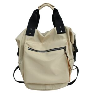 hacodan harajuku grunge aesthetic backpack tote bag, women men girls schoolbag large back to school (beige)
