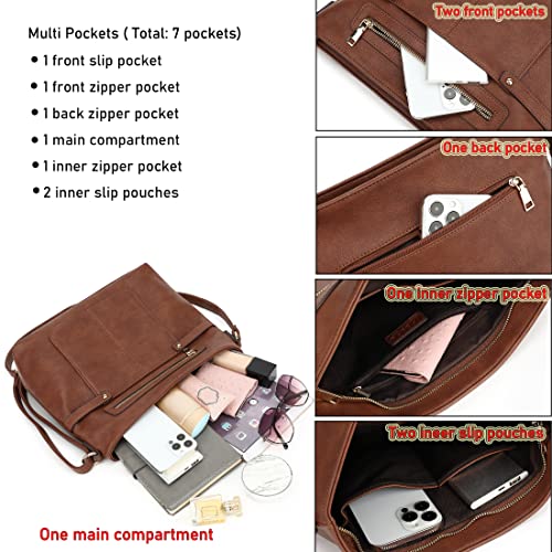 LL LOPPOP Medium Size Crossbody Purse, Multi Pocket Zipper Bag, Small Shoulder Bag with Adjustable Strap 202904 New brown