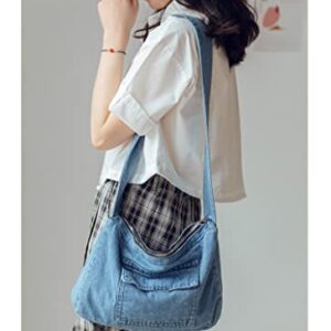 Retro Denim Shoulder Bag, Large Capacity Hobo Crossbody Shoulder Bag, Aesthetic Handbag Fairy Grunge Tote Bag (Dark Blue)