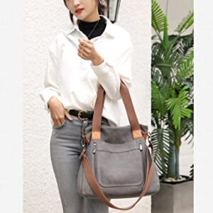 Women's Tote Canvas Satchel Hand Bag Corssbody Retro Clutch Muti Pocket Shoulder Bag Purse Hobo Bag