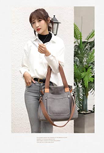 Women's Tote Canvas Satchel Hand Bag Corssbody Retro Clutch Muti Pocket Shoulder Bag Purse Hobo Bag