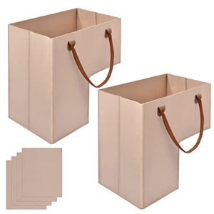 2 pack stair basket with handle, foldable l-shape felt storage basket with 4 pcs supporting insert for carpeted stairs, large staircase organizer with handle for toys, laundry, household items (beige)