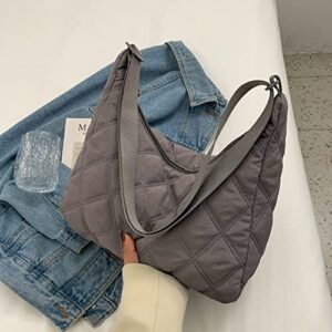 Women Hobo Shoulder Bag Puffer Small Tote Crossbody Bag Purse Cotton Handmade Bags Handbag with Zipper School Work Travel Grey