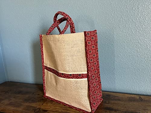 Stylish Hand made Jute Bags - Unique bag designs (supports under privileged women), Beige With Red Or Yellow Accents