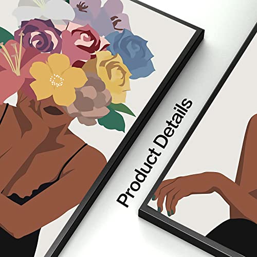 African American Wall Art Set of 3 Flower Black Women Head Wall Prints Fashion Black Skin Girl Canvas Painting Pictures Unframed Modern Decorative Artwork Posters for Bedroom Living Room Wall Decor