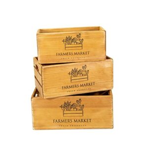 lekuaijia wood crates for vintage decorative display, wooden boxes farmhouse style, storage boxes, decorative boxes, nesting wooden crates made from 100% wood(brown, set of 3)