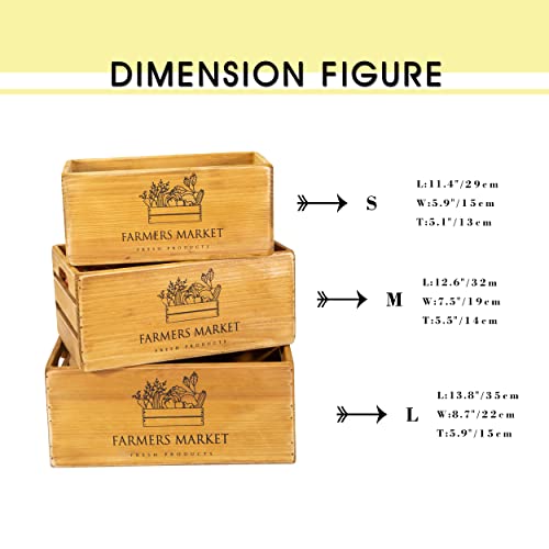 LEKUAIJIA Wood Crates for vintage decorative display, Wooden Boxes farmhouse style, Storage Boxes, Decorative Boxes, Nesting Wooden Crates made from 100% Wood(Brown, Set of 3)