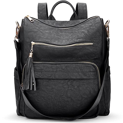 Oyifan Leather Backpack Purse for Women Medium/Large Size Fashion College Bookbag Purse Anti-theft Designer Travel Backpack Convertible Handbag Bag