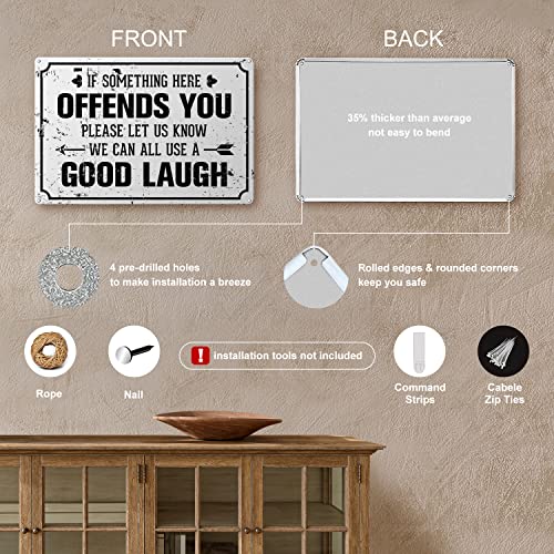 Aulutum Funny Garage Man Cave Decor Metal Signs, If Something Here Offends You Please Let us Know We Can All Use a Good Laugh 8 ×12 Inches