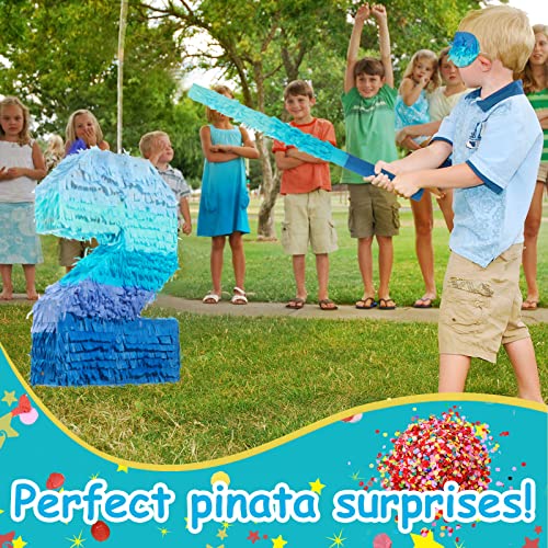 Number 2 Pinata with Stick Blindfold Confetti, Gradient Blue Pinata for Kids 2nd Birthday Party Large Blue Pinata for Boys Girls Birthday Anniversary Celebration Decoration Supplies (Number 2)