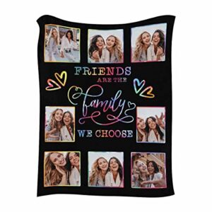 artsadd customized best friend picture blanket custom friend birthday gifts for women, friends are the family we choose personalized bff throw blanket funny friendship gifts for girl sister 50×60