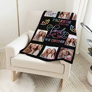 Artsadd Customized Best Friend Picture Blanket Custom Friend Birthday Gifts for Women, Friends are The Family We Choose Personalized BFF Throw Blanket Funny Friendship Gifts for Girl Sister 50x60