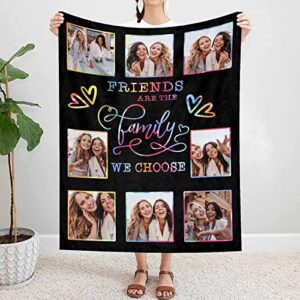 Artsadd Customized Best Friend Picture Blanket Custom Friend Birthday Gifts for Women, Friends are The Family We Choose Personalized BFF Throw Blanket Funny Friendship Gifts for Girl Sister 50x60