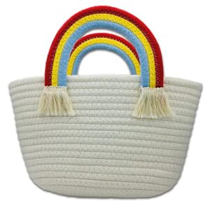 motleader woven tote bags beach bags rainbow cotton yarn woven picnic basket