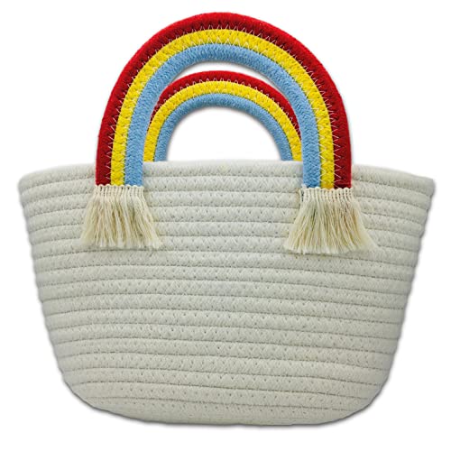 Motleader Woven tote bags Beach bags Rainbow cotton yarn woven picnic basket