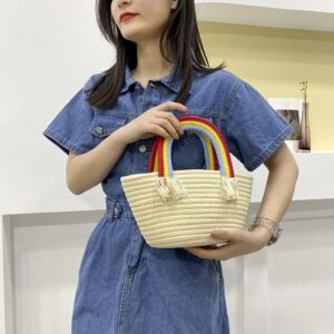 Motleader Woven tote bags Beach bags Rainbow cotton yarn woven picnic basket