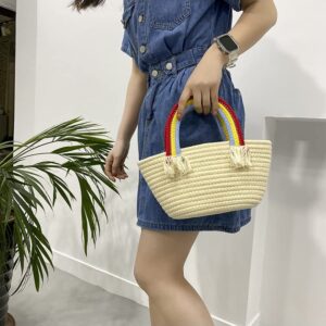 Motleader Woven tote bags Beach bags Rainbow cotton yarn woven picnic basket