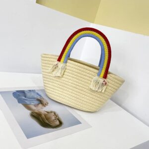 Motleader Woven tote bags Beach bags Rainbow cotton yarn woven picnic basket