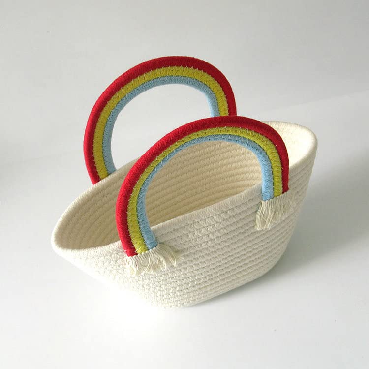 Motleader Woven tote bags Beach bags Rainbow cotton yarn woven picnic basket