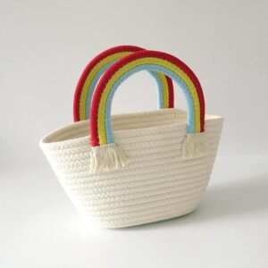 Motleader Woven tote bags Beach bags Rainbow cotton yarn woven picnic basket