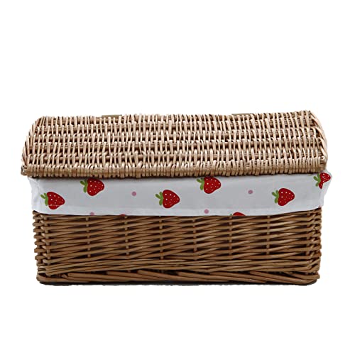 CINWEN Rattan Storage Baskets with Lid Handwoven Wicker basket Rectangular Gift Storage Basket with Fabric Lining