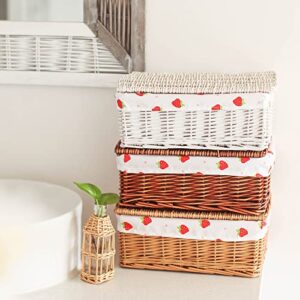 CINWEN Rattan Storage Baskets with Lid Handwoven Wicker basket Rectangular Gift Storage Basket with Fabric Lining