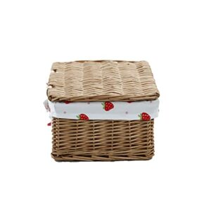 CINWEN Rattan Storage Baskets with Lid Handwoven Wicker basket Rectangular Gift Storage Basket with Fabric Lining