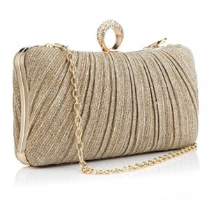 clutch purse for women pleated glitter evening bag for crystal bridal wedding party with rhinestone (khaki)