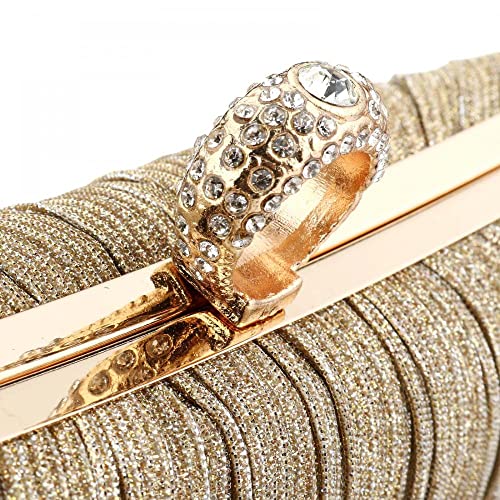 Clutch Purse for Women Pleated Glitter Evening Bag for Crystal Bridal Wedding Party with Rhinestone (Khaki)