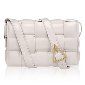 zoollyn woven padded cassette crossbody trend design shoulder bag for women clutch bag square purse hand bag beige