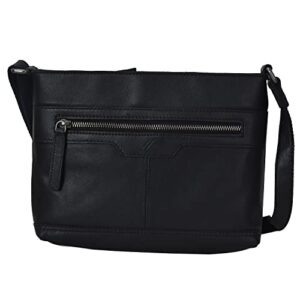 zinda genuine leathers women’s handbag bucket bag top zip shoulder sling crossbody (ebony)