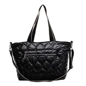 padded tote bag women’s quilted zipper closure large padding shoulder bag with exterior zip pocket puffy down crossbody bag