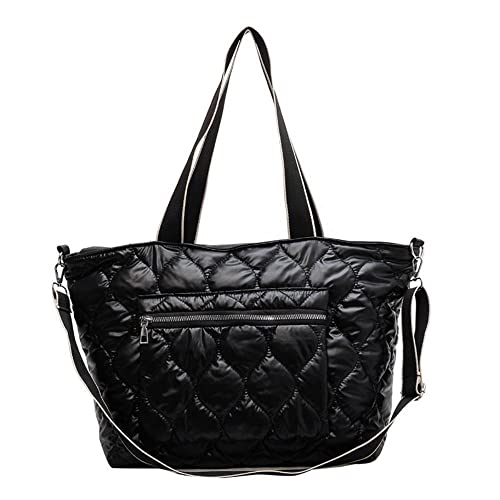 Padded Tote Bag Women's Quilted Zipper Closure Large Padding Shoulder Bag with Exterior Zip Pocket Puffy Down Crossbody Bag