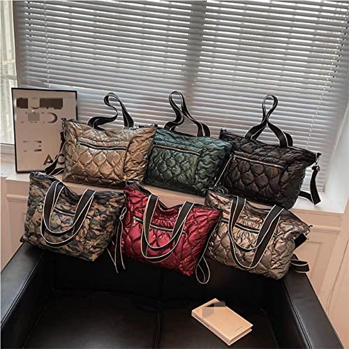 Padded Tote Bag Women's Quilted Zipper Closure Large Padding Shoulder Bag with Exterior Zip Pocket Puffy Down Crossbody Bag