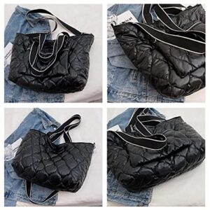 Padded Tote Bag Women's Quilted Zipper Closure Large Padding Shoulder Bag with Exterior Zip Pocket Puffy Down Crossbody Bag