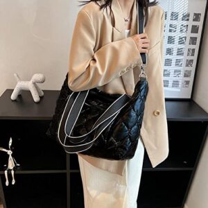 Padded Tote Bag Women's Quilted Zipper Closure Large Padding Shoulder Bag with Exterior Zip Pocket Puffy Down Crossbody Bag