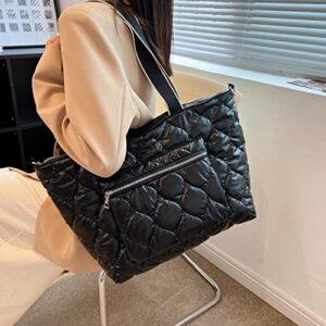 Padded Tote Bag Women's Quilted Zipper Closure Large Padding Shoulder Bag with Exterior Zip Pocket Puffy Down Crossbody Bag