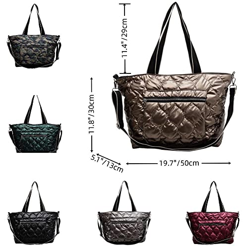 Padded Tote Bag Women's Quilted Zipper Closure Large Padding Shoulder Bag with Exterior Zip Pocket Puffy Down Crossbody Bag