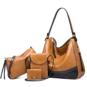 women fashion handbags wallet tote bag shoulder bag top handle satchel purse set 4pcs bags for women (brown)