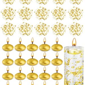 40 Pcs Unscented Christmas Gold Floating Candles Artificial Pearl String for Floating Candle Set for Wedding Centerpieces Table Decoration Vases Filler for Birthday Valentine's Day Party Decor