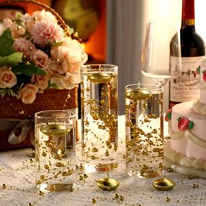 40 Pcs Unscented Christmas Gold Floating Candles Artificial Pearl String for Floating Candle Set for Wedding Centerpieces Table Decoration Vases Filler for Birthday Valentine's Day Party Decor