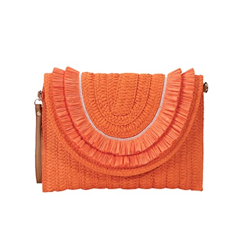 JYG Woven Straw Clutch Handbag for Women Summer Beach Crossbody Bags Casual Envelope Purse Wallet Handbags Orange