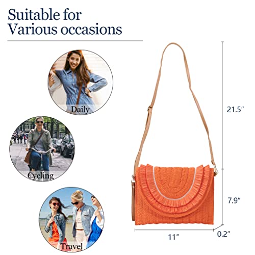 JYG Woven Straw Clutch Handbag for Women Summer Beach Crossbody Bags Casual Envelope Purse Wallet Handbags Orange